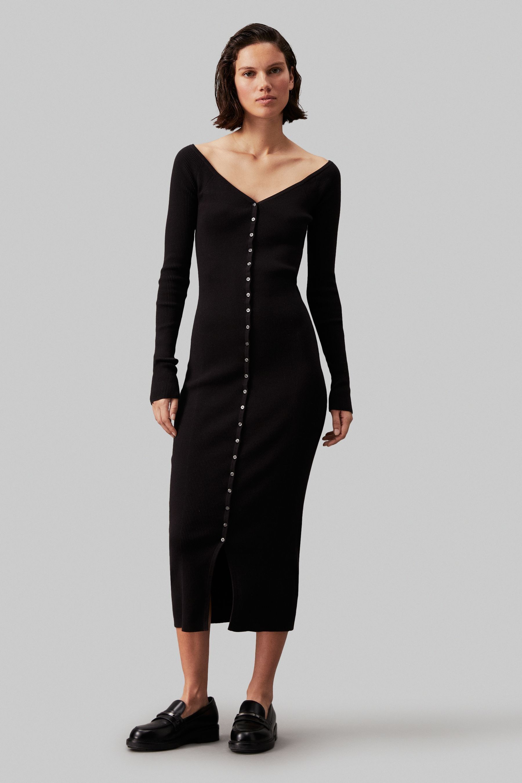 Calvin Klein Jeans Button Long Sweater Black Dress large Womens