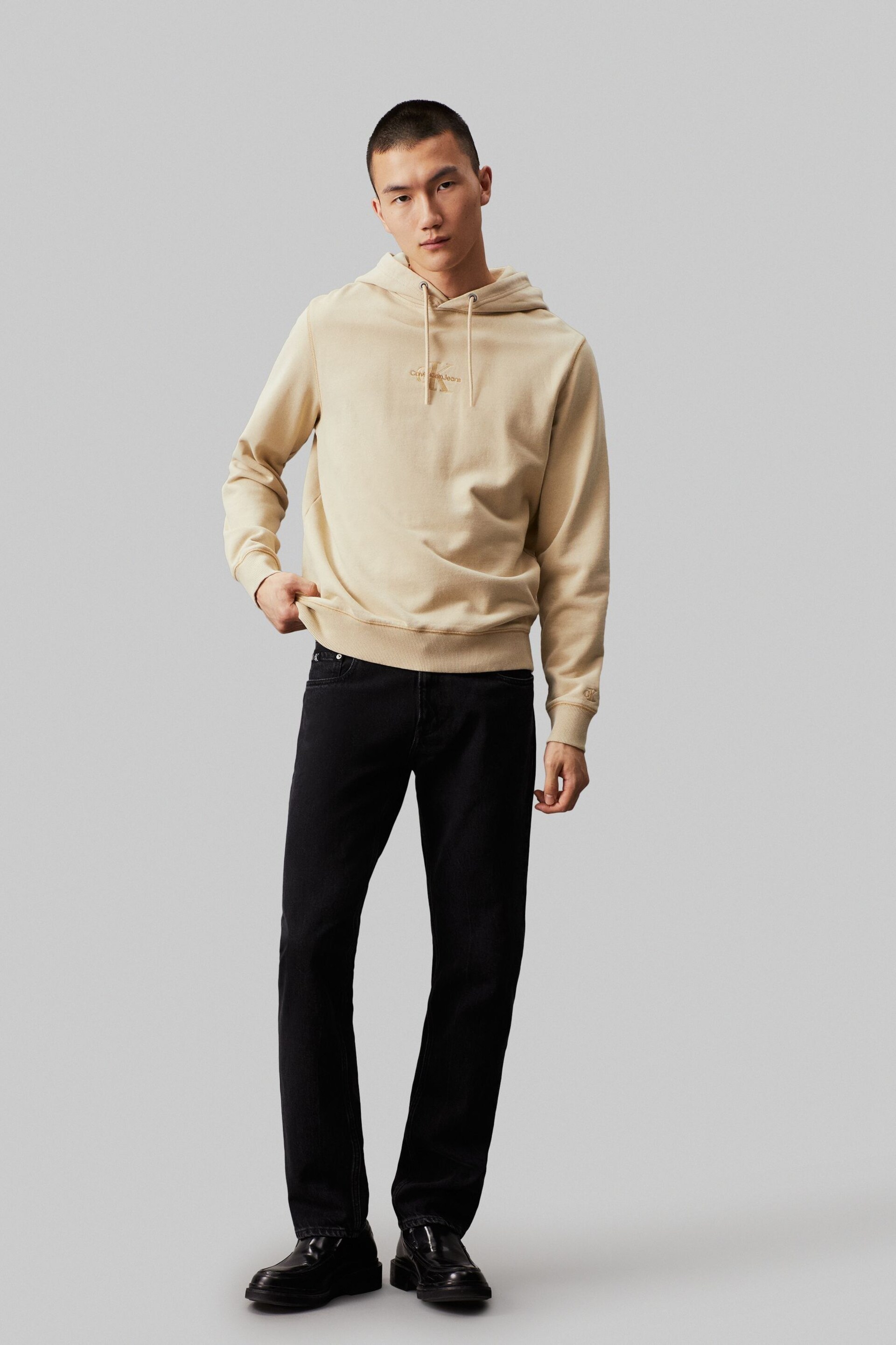 Calvin Klein Jeans Cream Washed Monologo Hoodie - Image 1 of 5