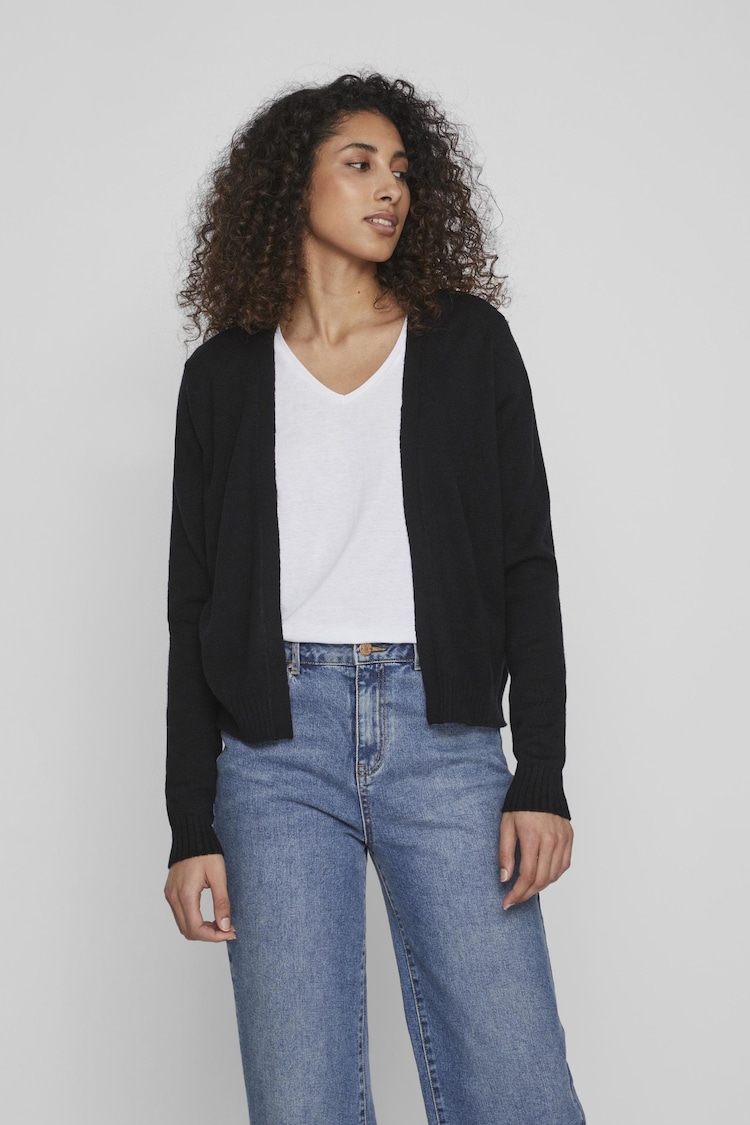 VILA Black Long Sleeve Cropped Cardigan - Image 1 of 4