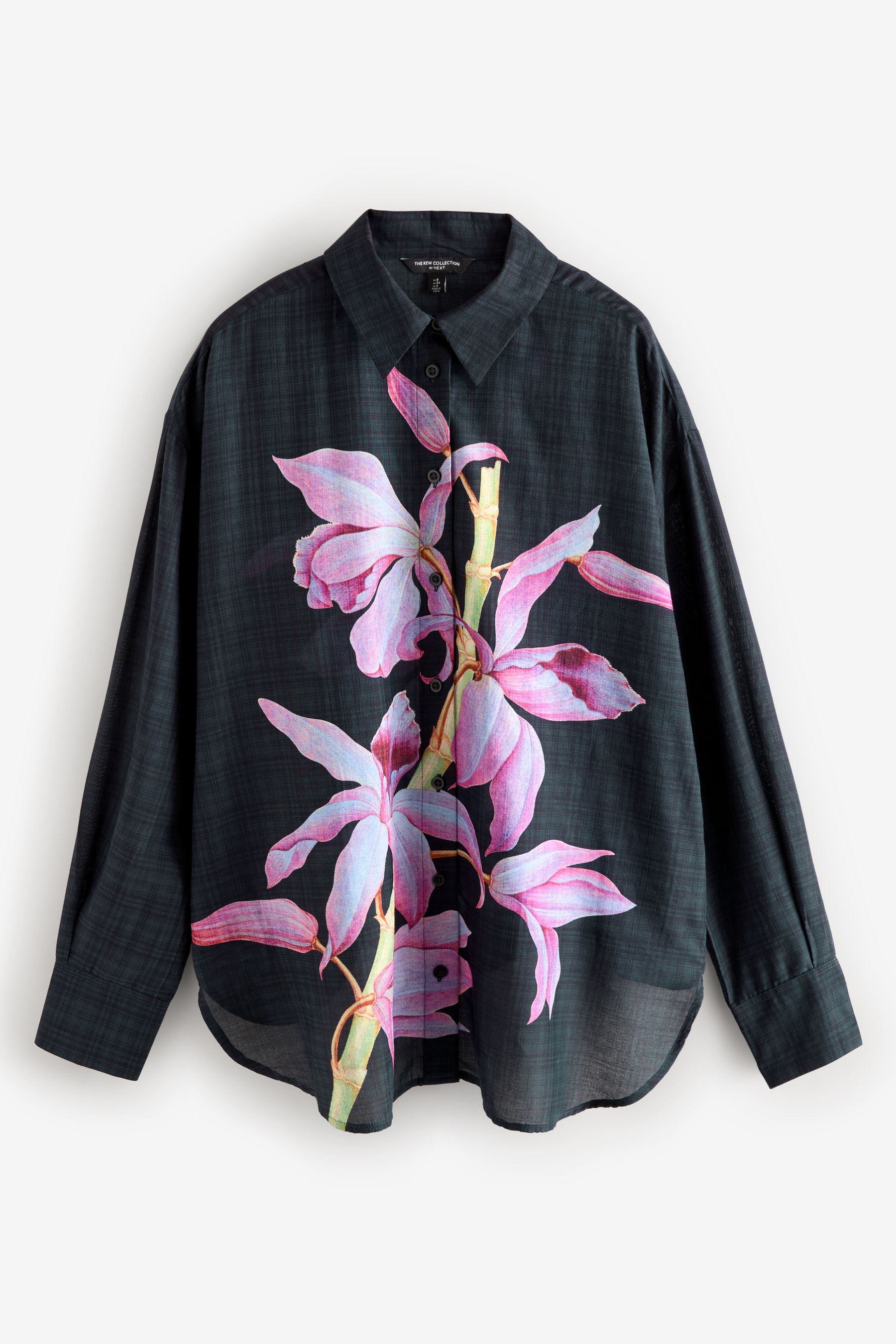 Buy Navy Pink Floral Placement Print Kew Collection Long Sleeve Longline Shirt from Next Luxembourg