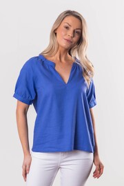 Lakeland Leather Blue Clothing Victoria Short Sleeve Linen Blend Blouse - Image 1 of 7