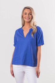 Lakeland Leather Blue Clothing Victoria Short Sleeve Linen Blend Blouse - Image 6 of 7
