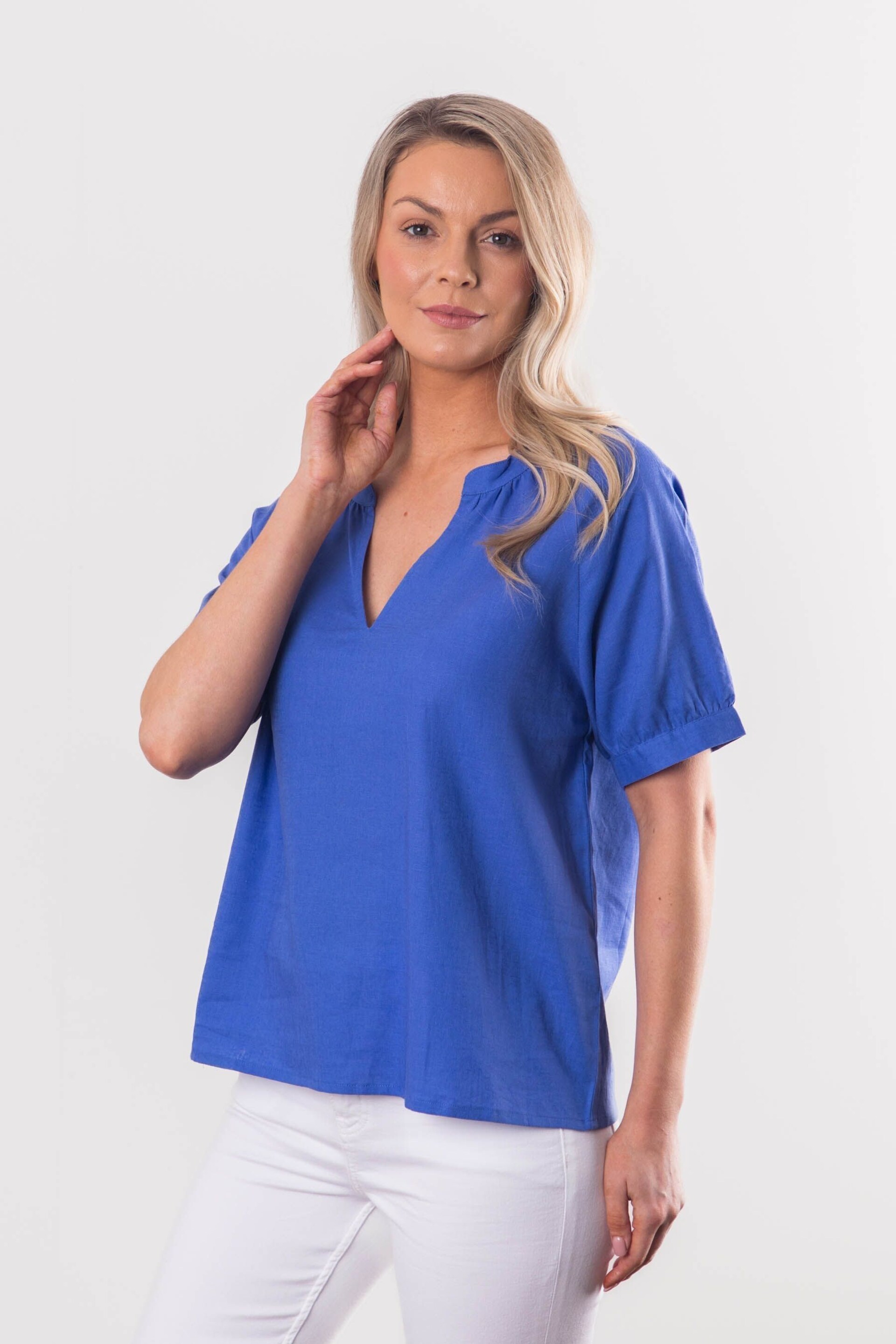 Lakeland Leather Blue Clothing Victoria Short Sleeve Linen Blend Blouse - Image 7 of 7