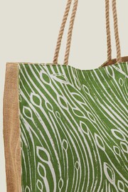 Accessorize Green Leaf Print Jute Shopper Bag - Image 4 of 4