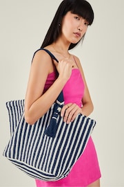 Accessorize Blue Stripe Tassel Tote Bag - Image 1 of 3