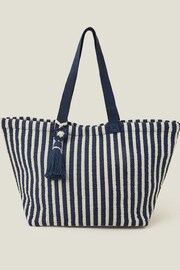 Accessorize Blue Stripe Tassel Tote Bag - Image 2 of 3