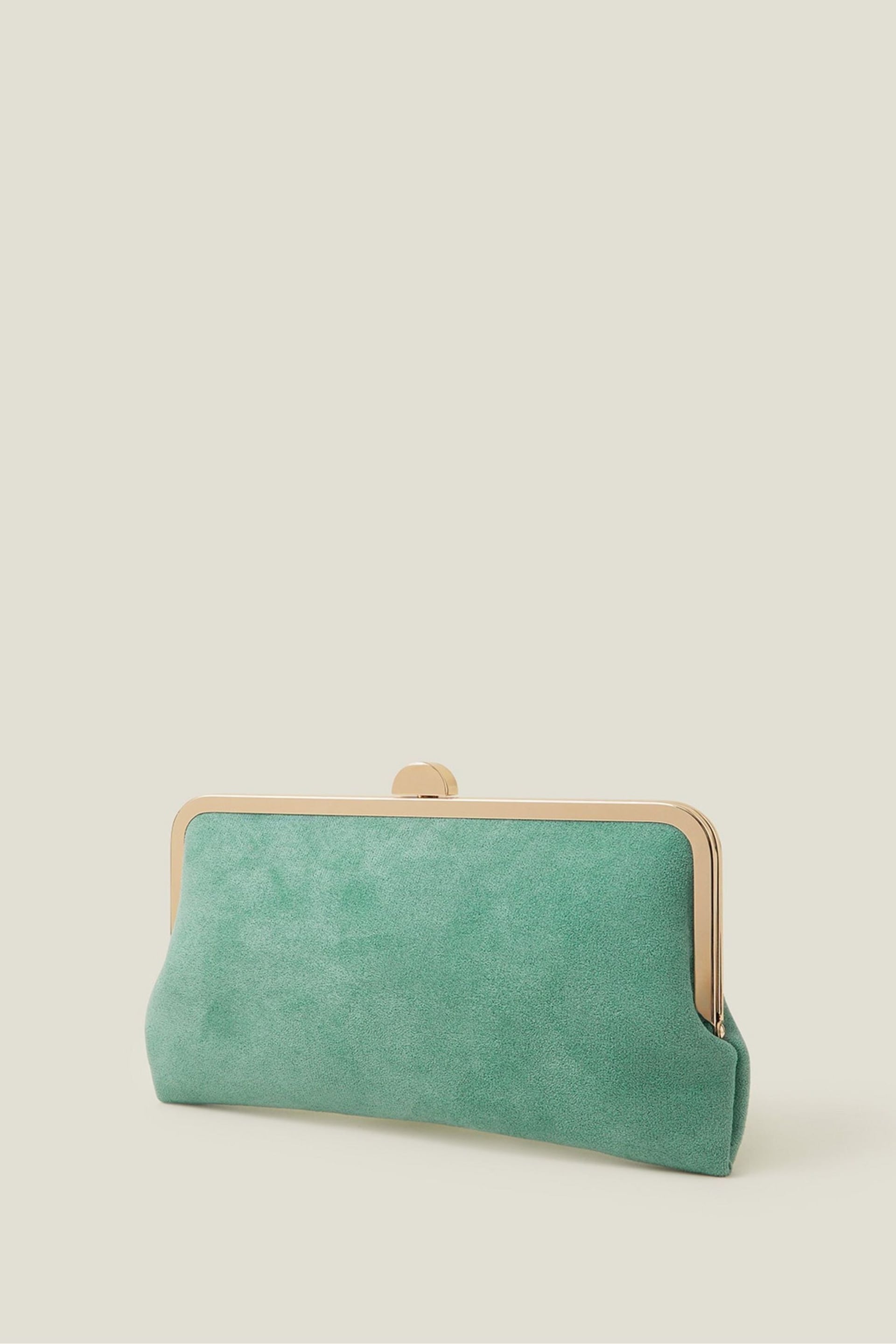 Accessorize Green Curved Suedette Clip Frame Clutch Bag - Image 2 of 3