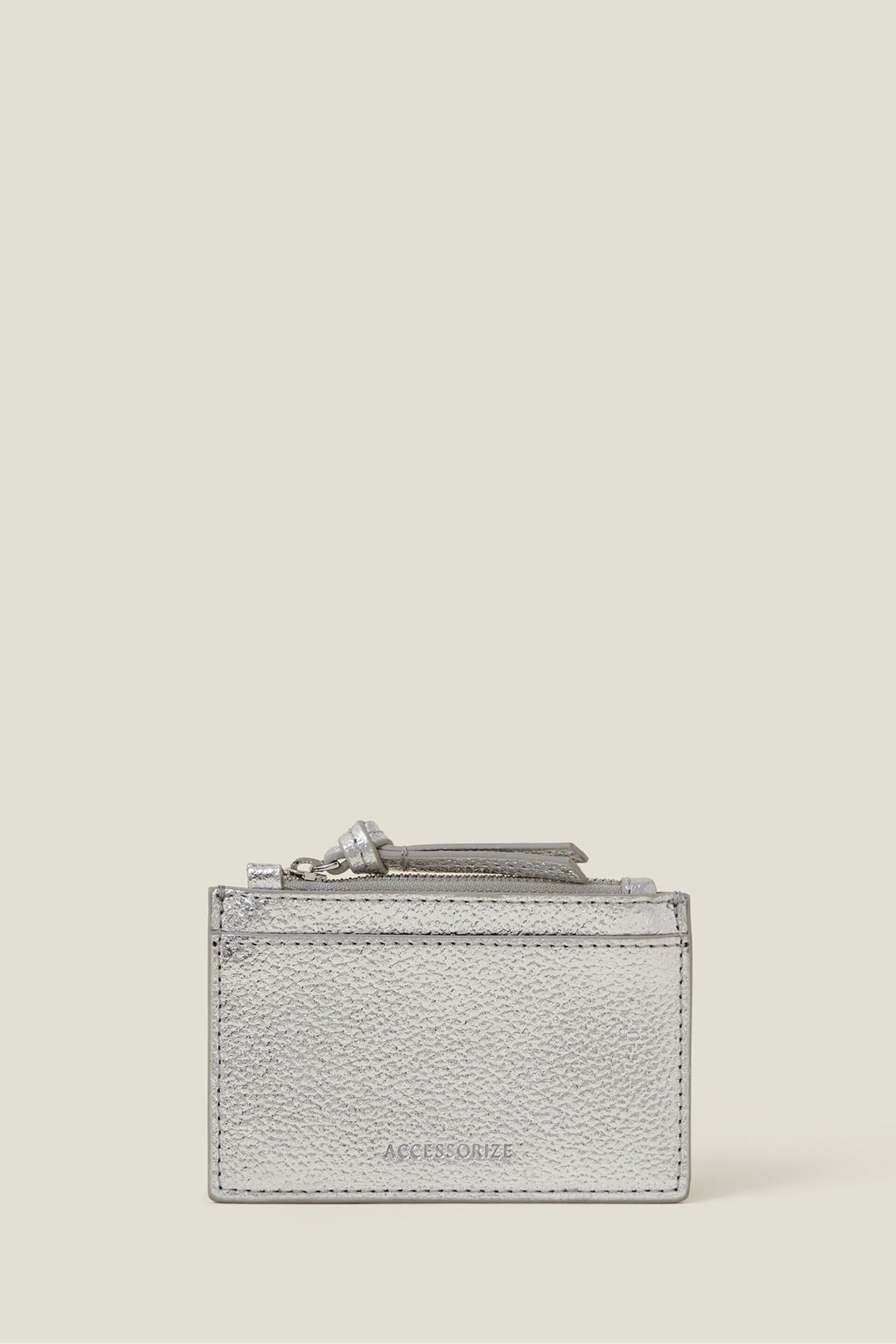 Accessorize Silver Leather Metallic Card Holder - Image 1 of 3