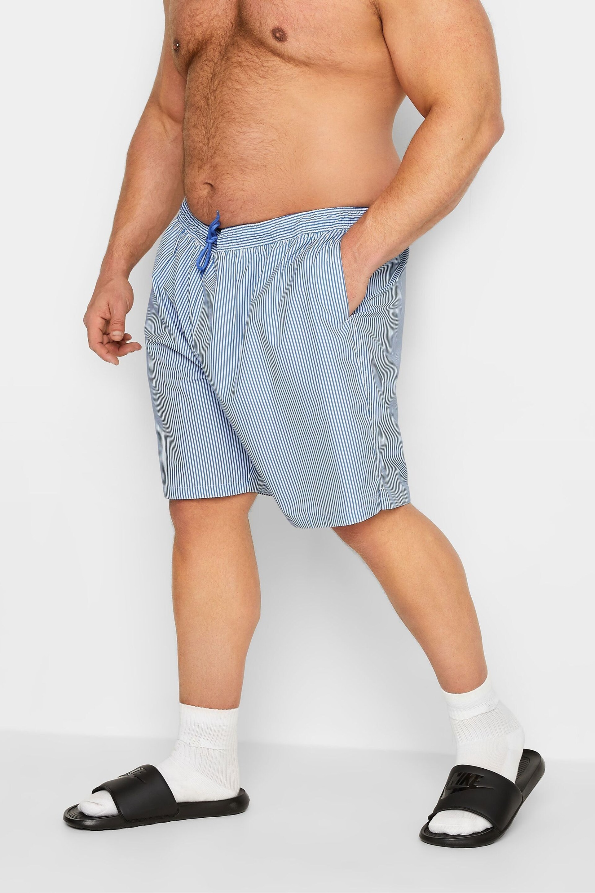 BadRhino Big & Tall Blue Striped Swim Shorts - Image 1 of 2