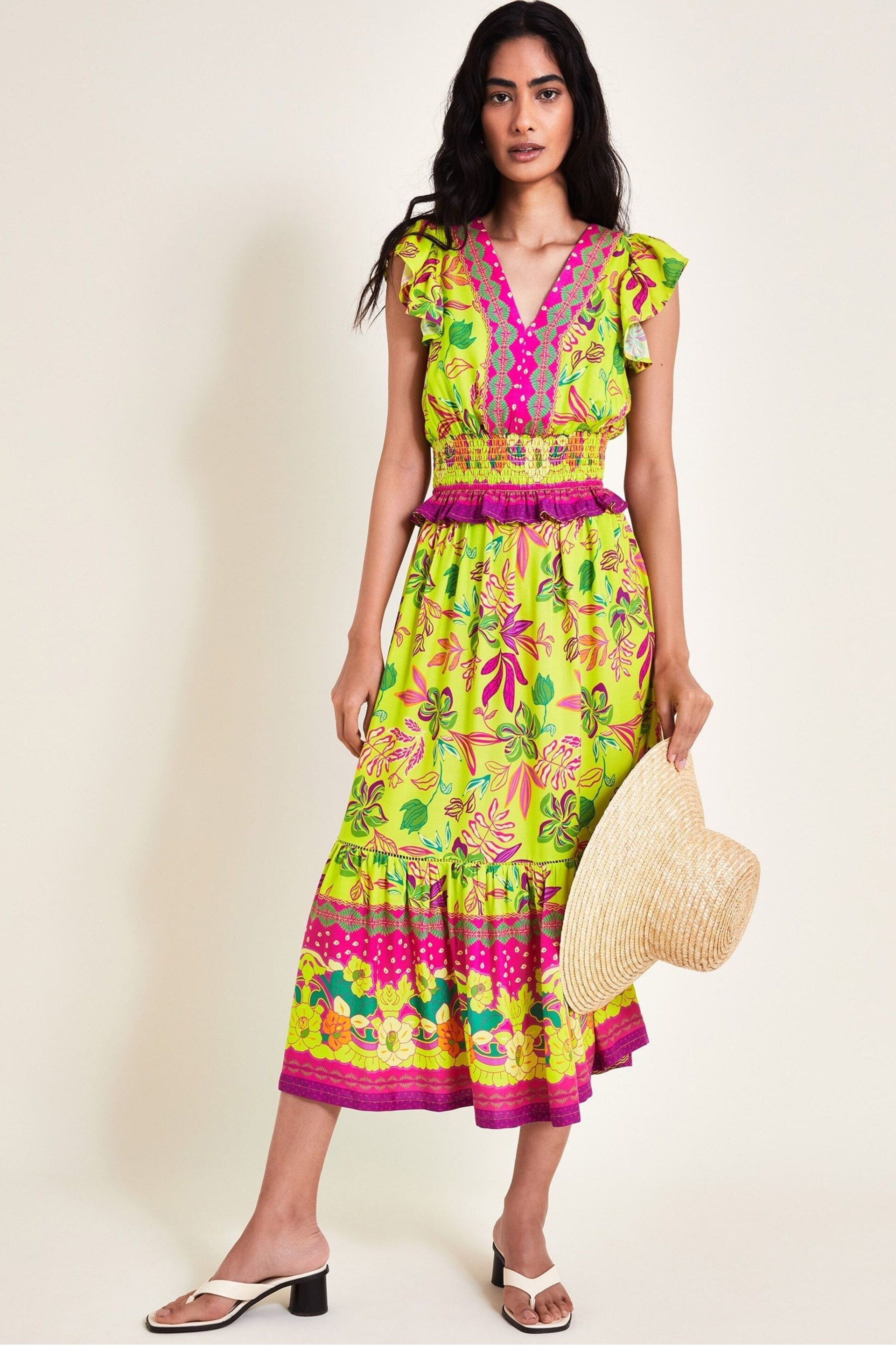 Monsoon Green Vita Floral Dress - Image 1 of 6