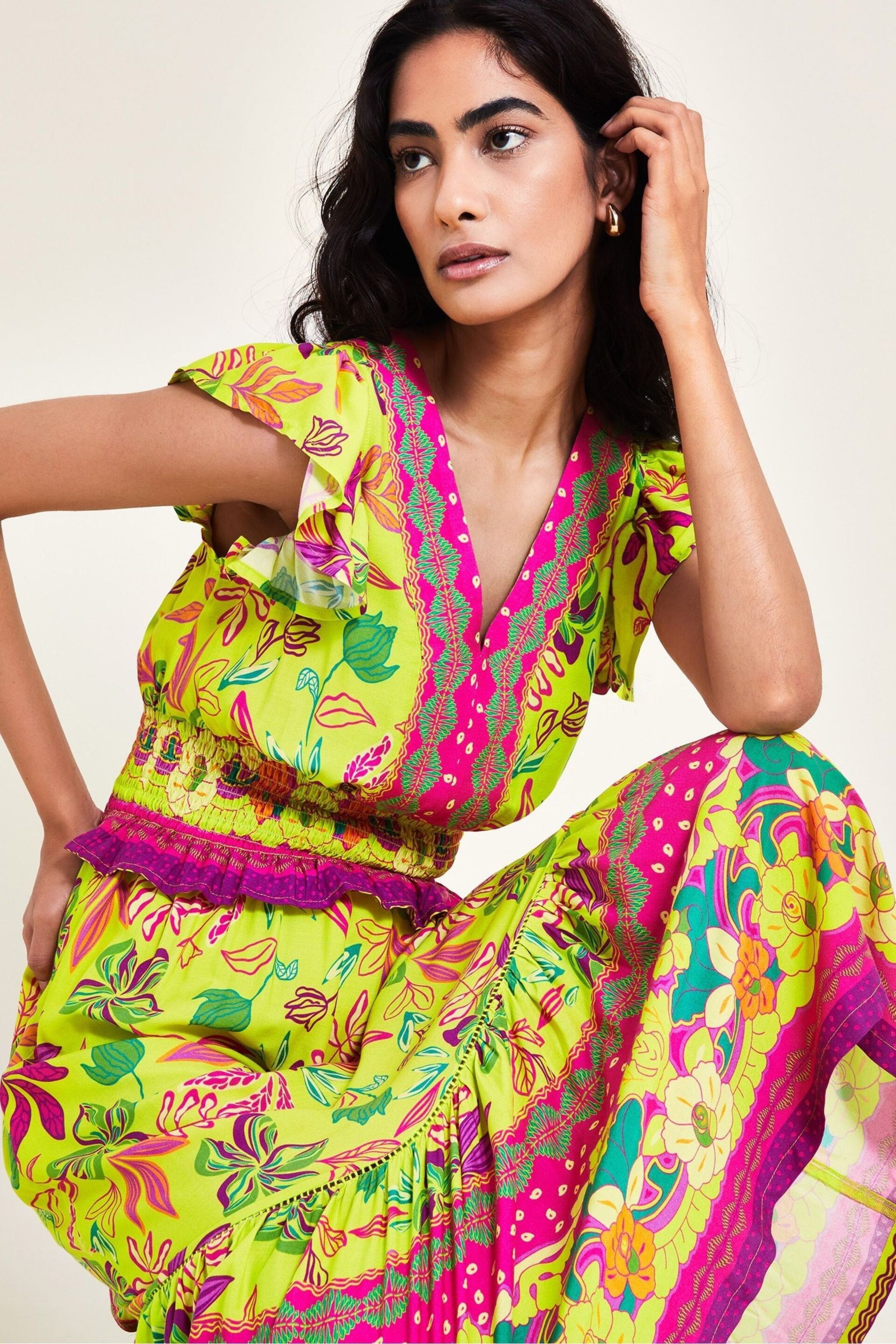 Monsoon Green Vita Floral Dress - Image 2 of 6