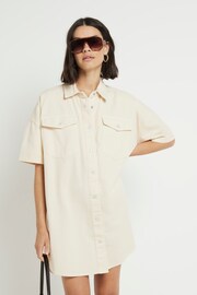 River Island Cream Denim Mini Shirt Dress - Image 3 of 4