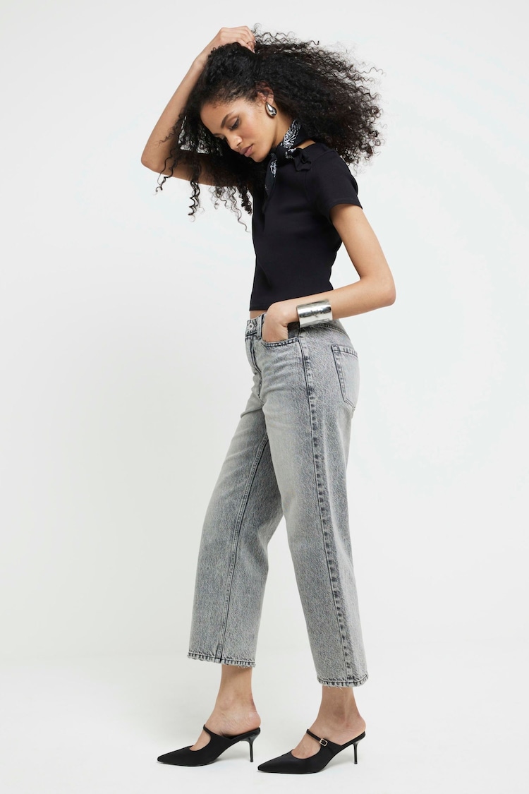 River Island Grey High Rise Relaxed Straight Crop Floyd Jeans - Image 2 of 4