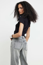 River Island Grey High Rise Relaxed Straight Crop Floyd Jeans - Image 3 of 4