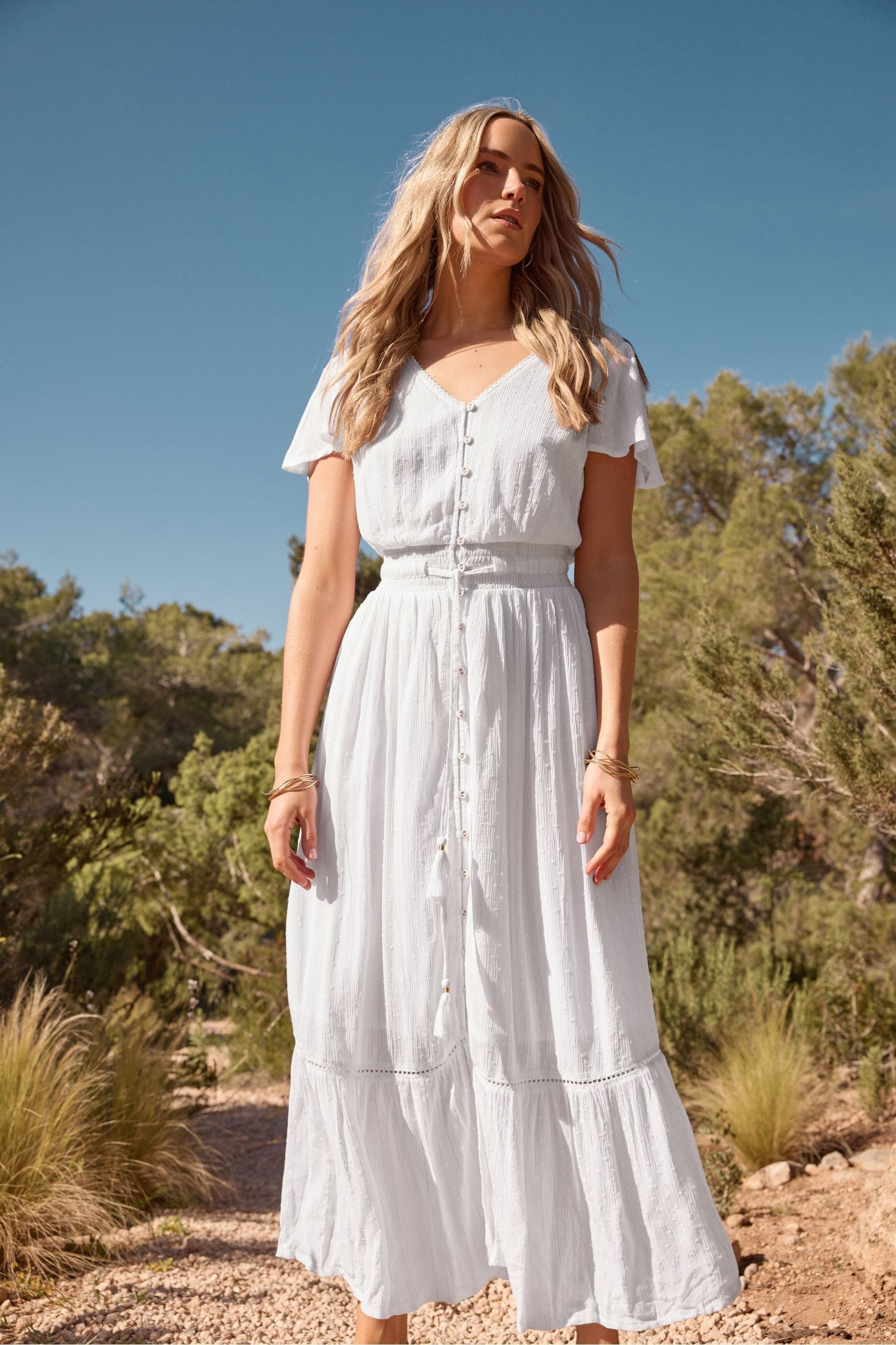 White cotton boho maxi dress on sale