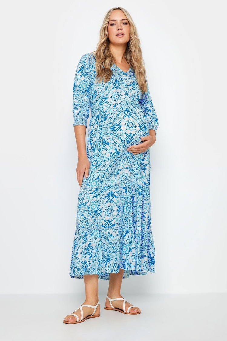 Long Tall Sally White Maternity Tile Tie Midaxi Dress - Image 1 of 5