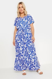 Yours Curve Blue Two Tone Summer Swirl Side Split Drawcord Maxi Dress - Image 3 of 5
