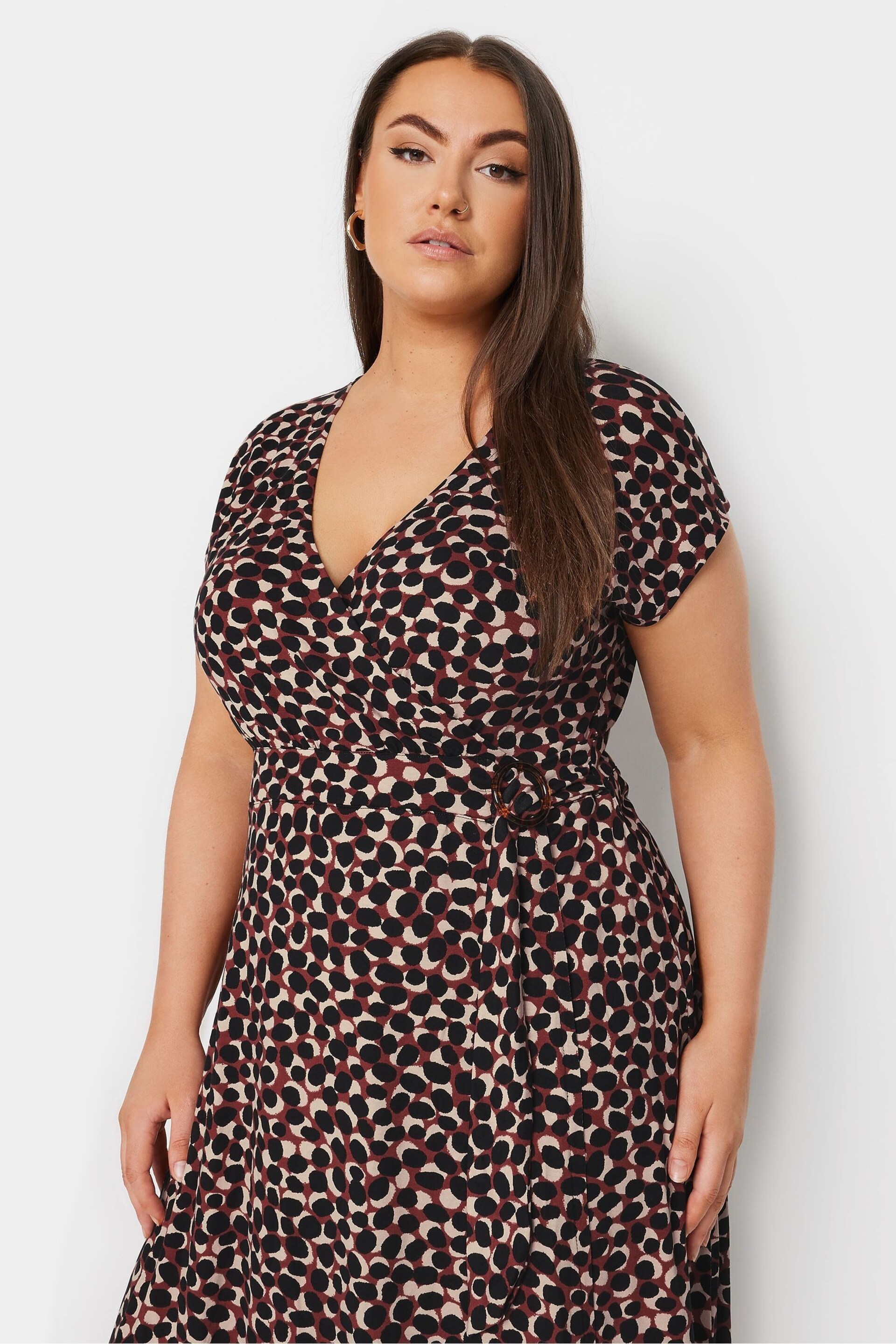 Yours Curve Red Spot Print Wrap Dress - Image 4 of 5