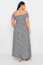 Yours Curve Blue Dark Ditsy Shirred Midaxi Dress - Image 3 of 5
