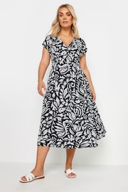 Yours Curve Black & White Floral Print Wrap Dress - Image 1 of 5