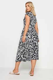 Yours Curve Black & White Floral Print Wrap Dress - Image 3 of 5