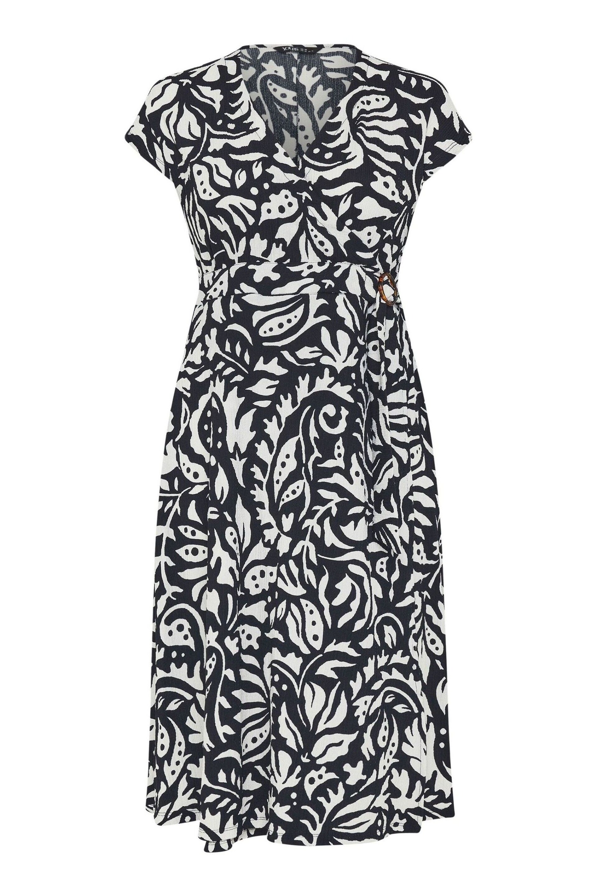Yours Curve Black & White Floral Print Wrap Dress - Image 5 of 5