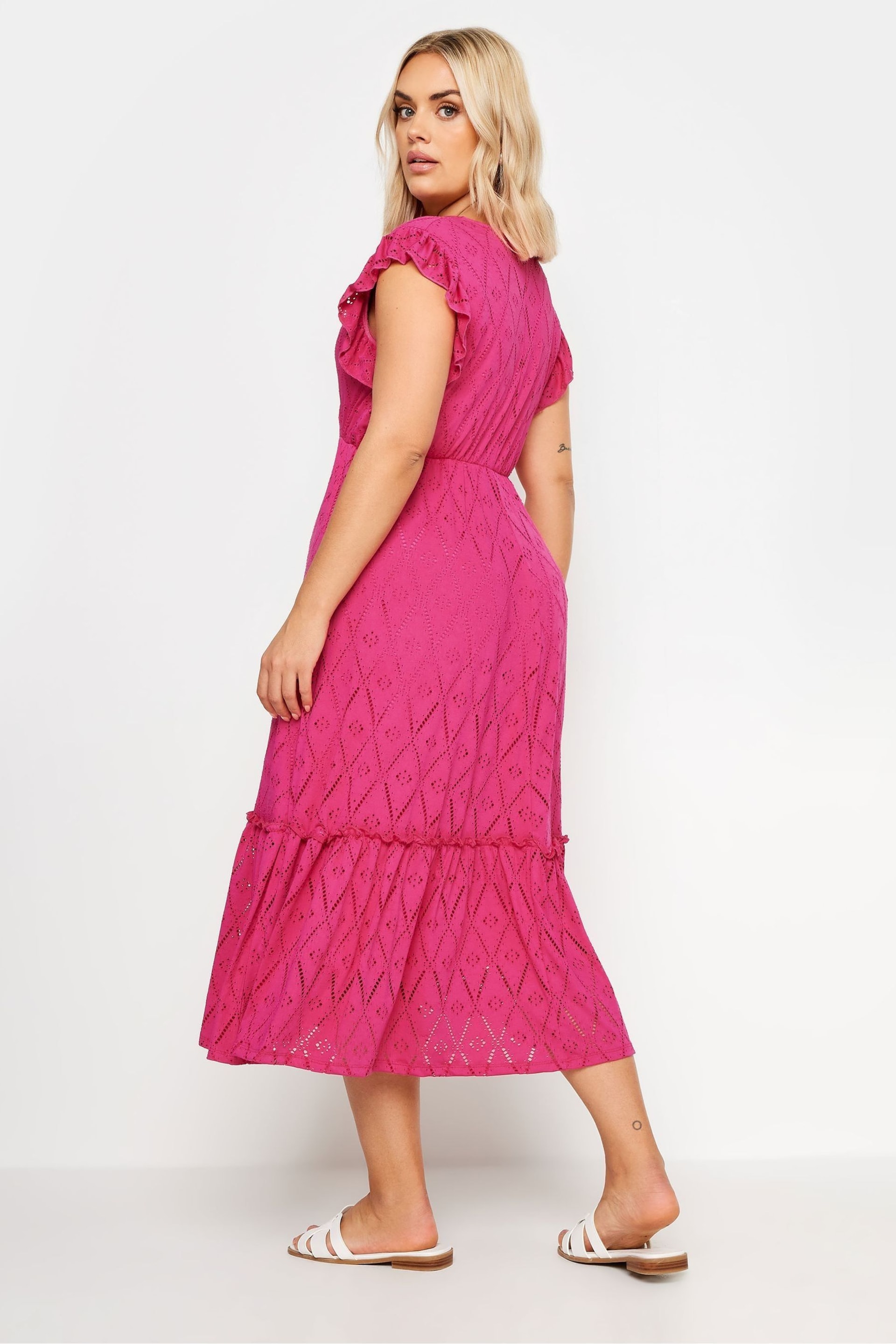 Yours Curve Pink Broderie Anglaise Dress - Image 3 of 5