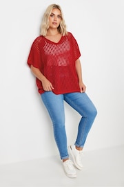 Yours Curve Red Crochet Short Sleeve Top - Image 1 of 5