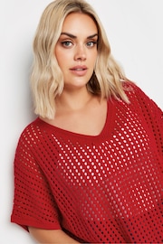 Yours Curve Red Crochet Short Sleeve Top - Image 4 of 5