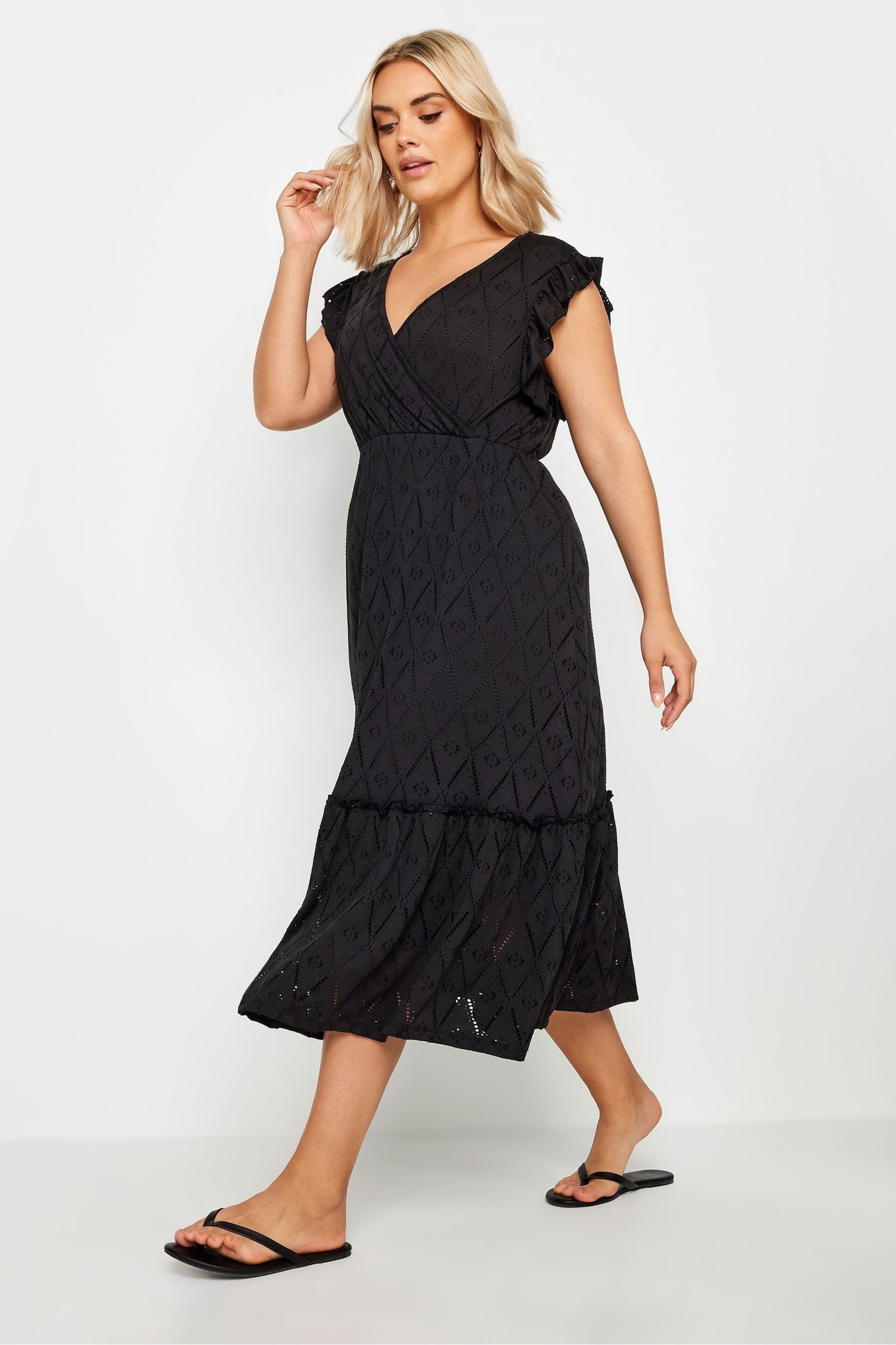 Yours Curve Black Broderie Anglaise Dress - Image 1 of 5