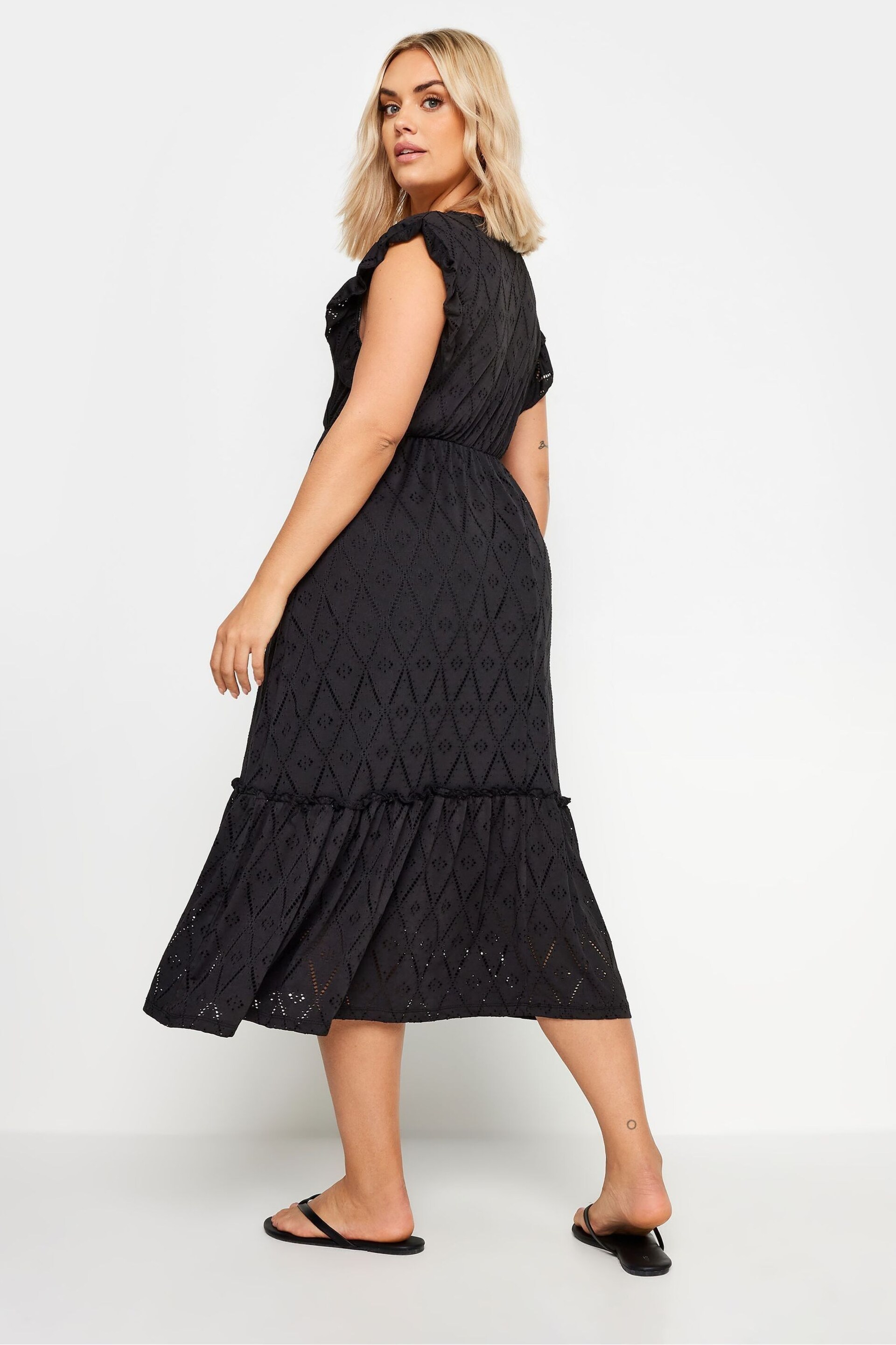 Yours Curve Black Broderie Anglaise Dress - Image 2 of 5