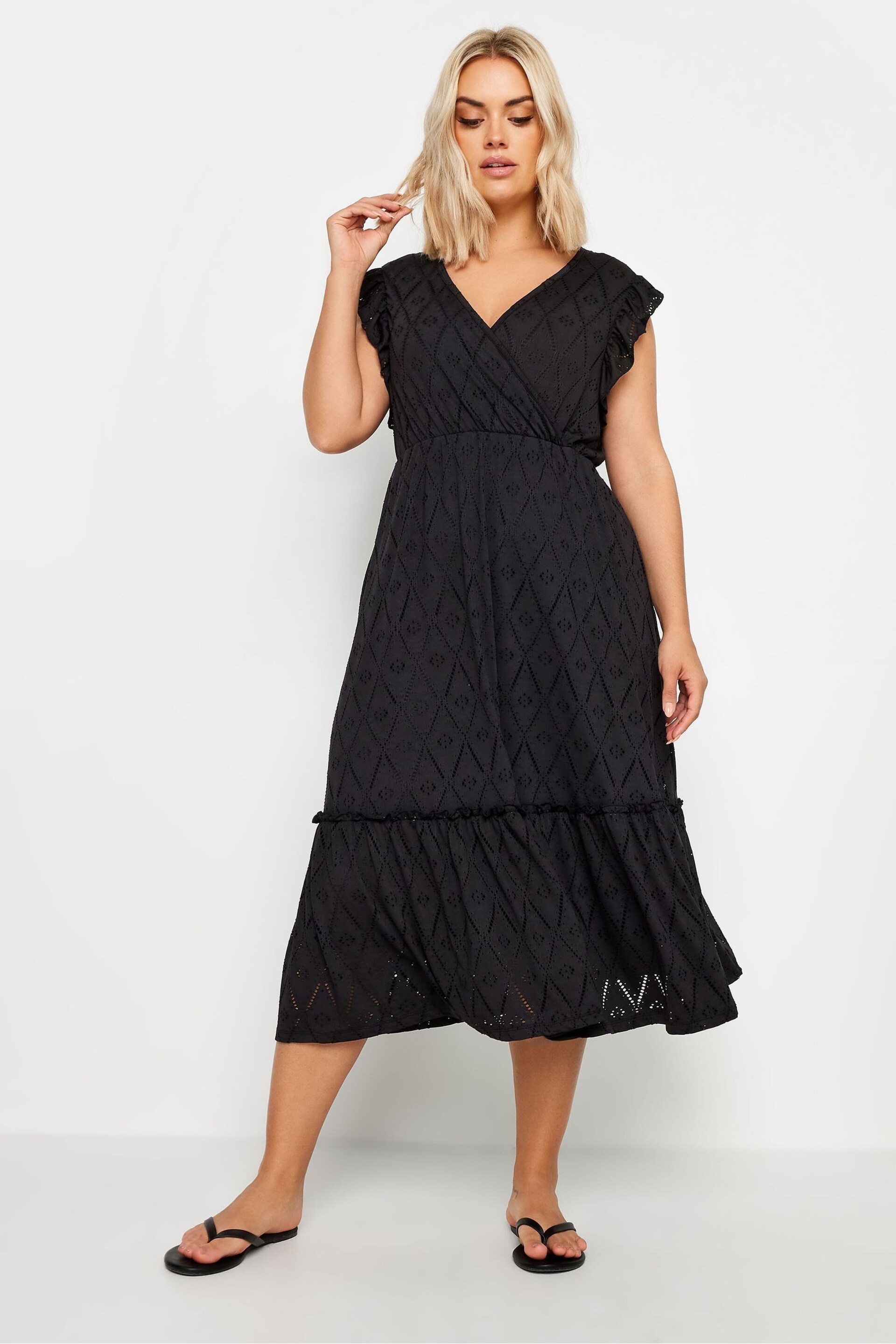 Yours Curve Black Broderie Anglaise Dress - Image 3 of 5