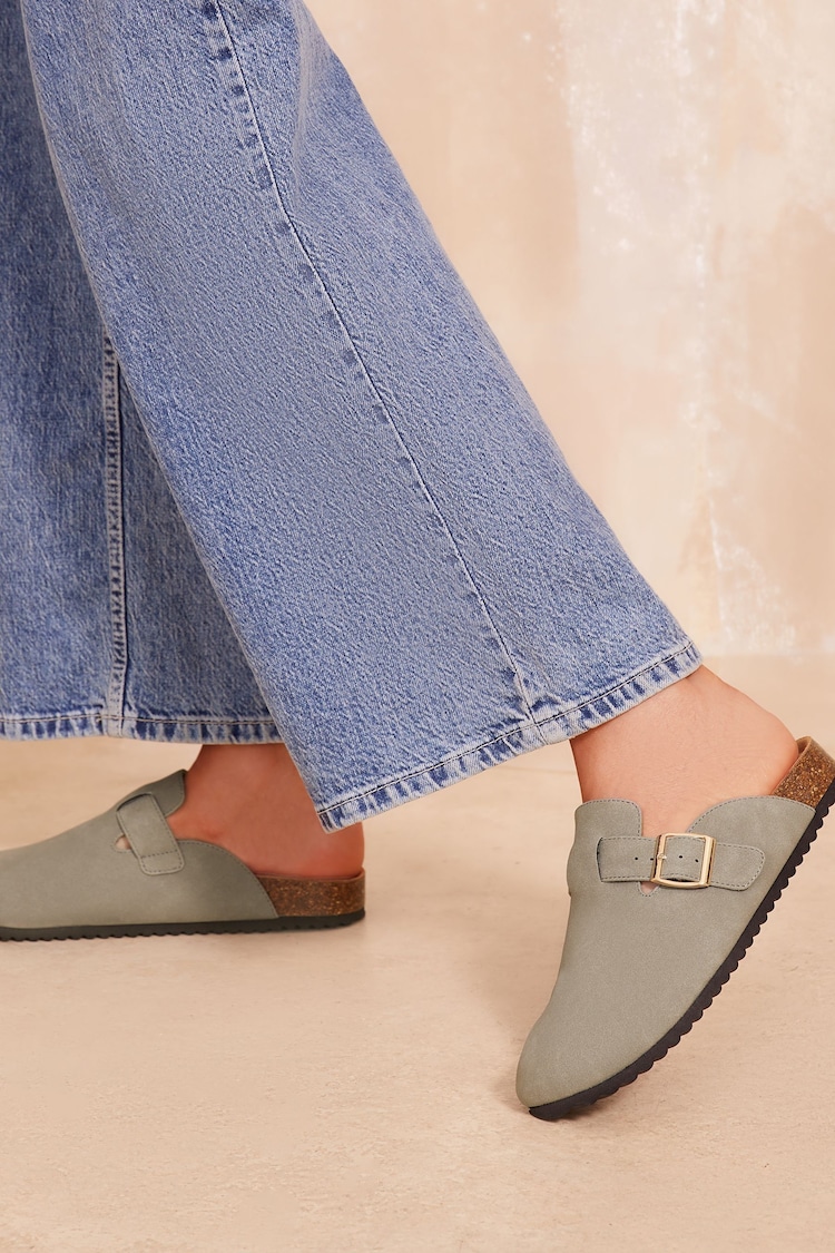 Friends Like These Grey Buckle Faux Suede Footbed Clog - Image 2 of 4