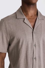 MOSS Dark Taupe Linen Blend Knitted Cuban Collar Shirt - Image 3 of 3