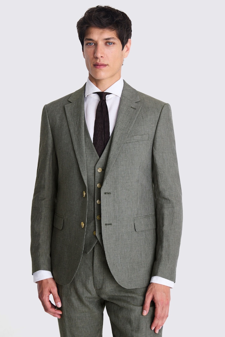 MOSS Green Slim Fit Puppytooth Linen Jacket - Image 1 of 6