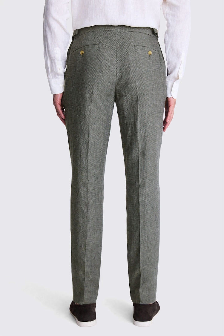 MOSS Green Slim Fit Puppytooth 100% Linen Trousers - Image 2 of 3