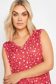 Yours Curve Red Floral Print Broderie Anglaise Vest Top - Image 4 of 5