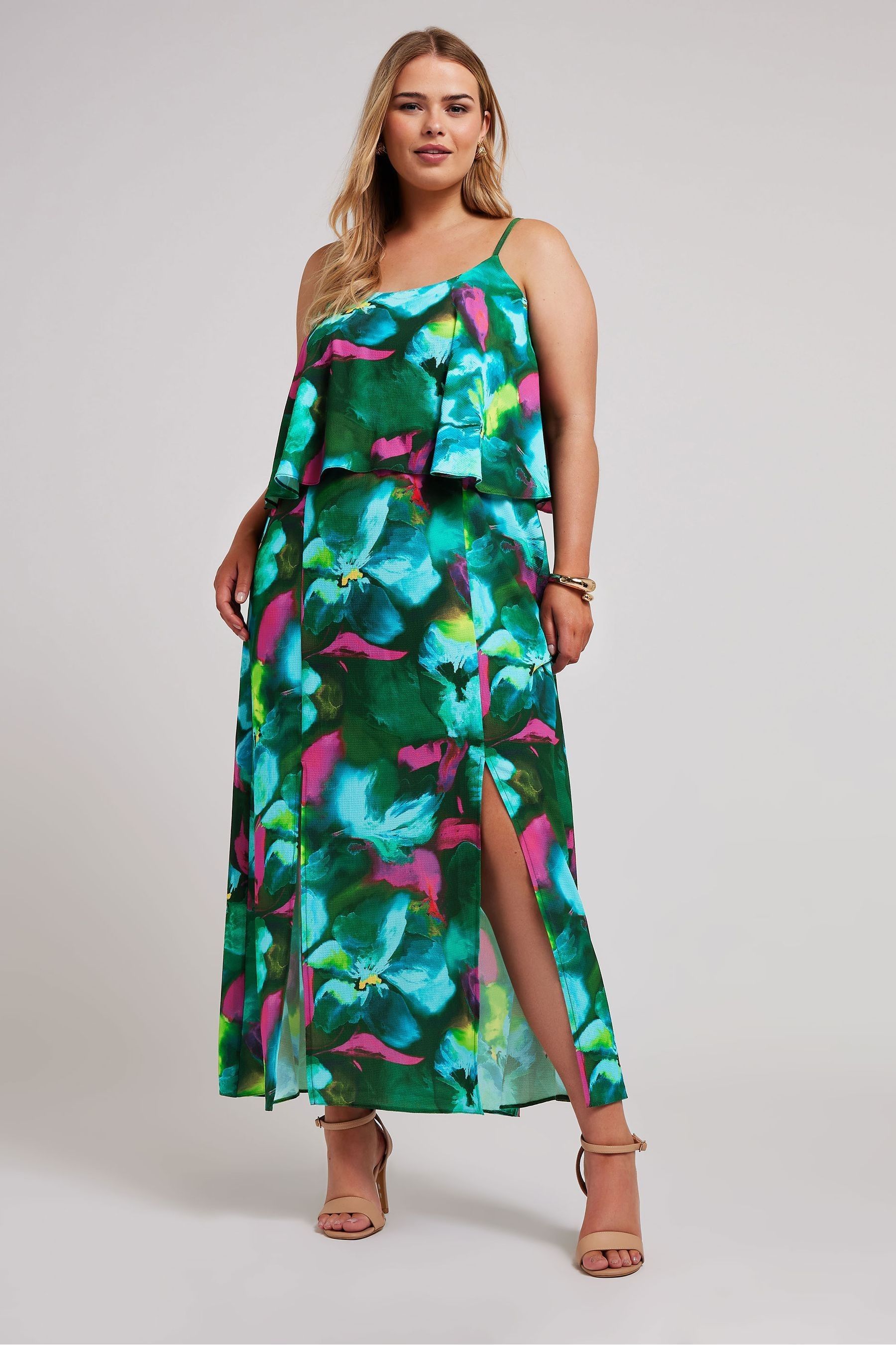 Buy Yours Curve Green London Floral Overlay Maxi Dress from Next Luxembourg