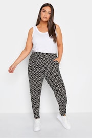 Yours Curve Black Abstract Double Pleated Harem Trousers - Image 2 of 3