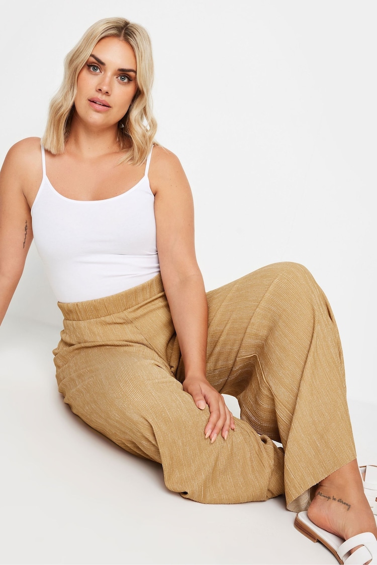 Yours Curve Natural Textured Wide Leg Trousers - Image 2 of 5