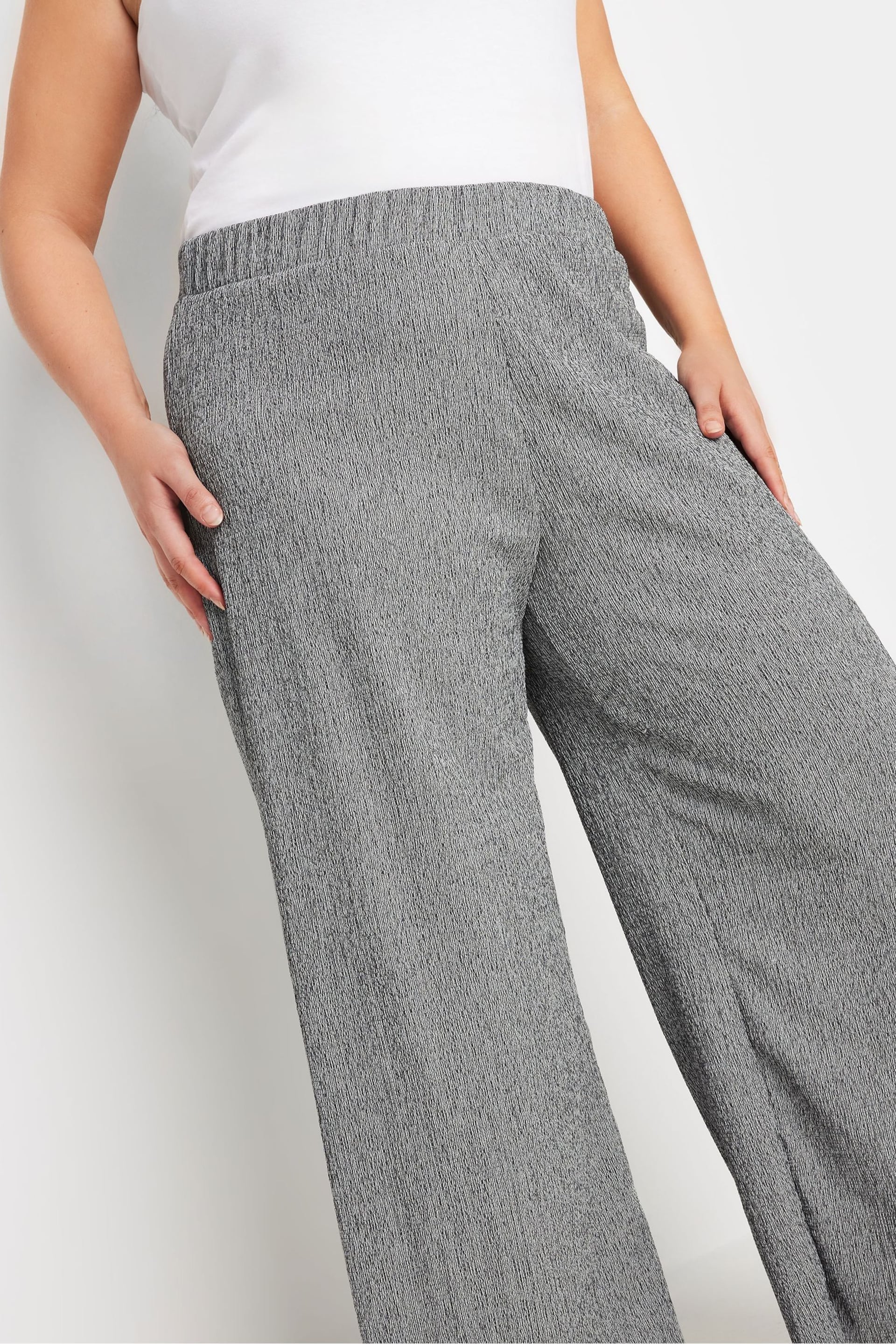 Yours Curve Grey Textured Wide Leg Trousers - Image 4 of 5