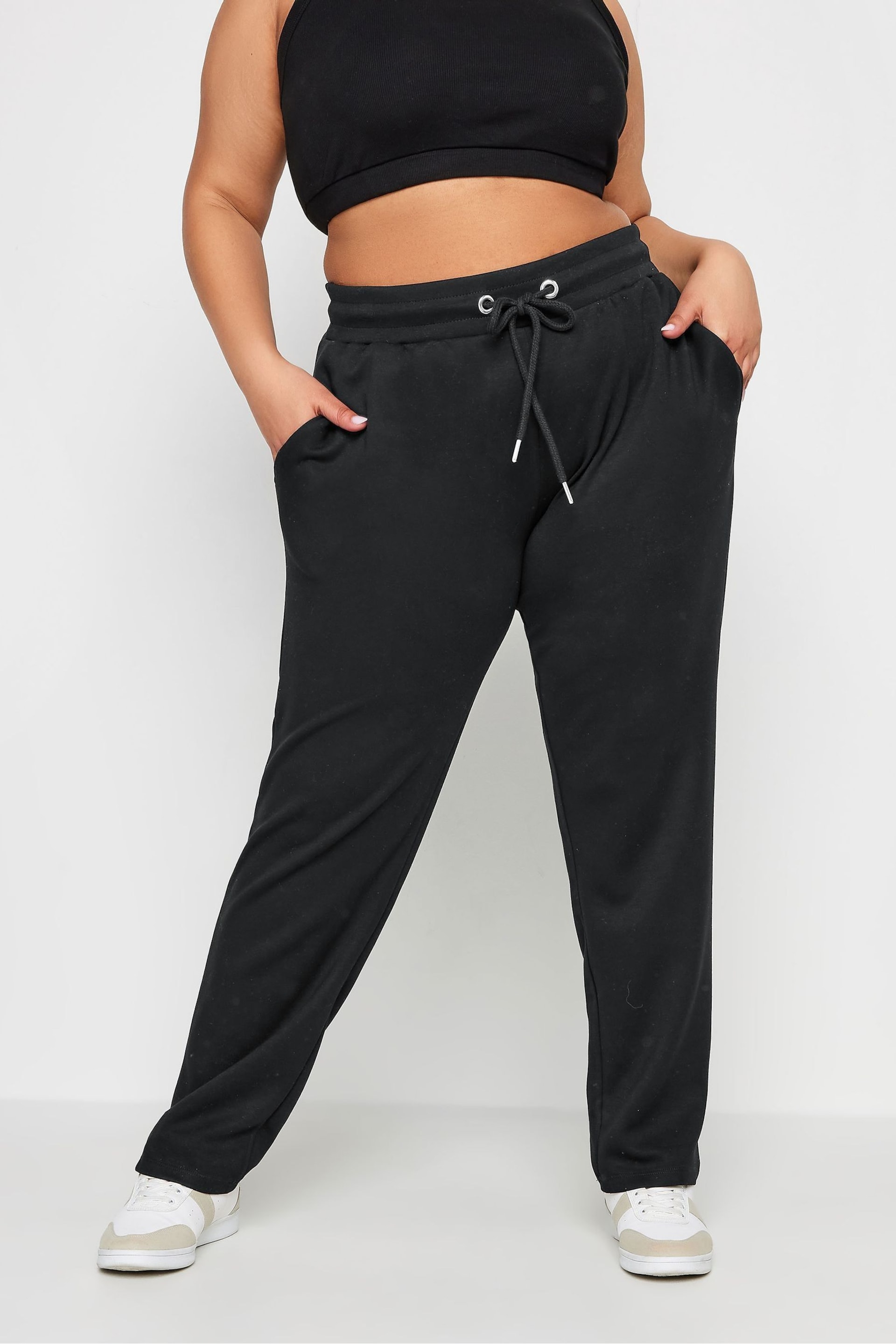 Yours Curve Black Straight Leg Stretch Joggers - Image 1 of 5