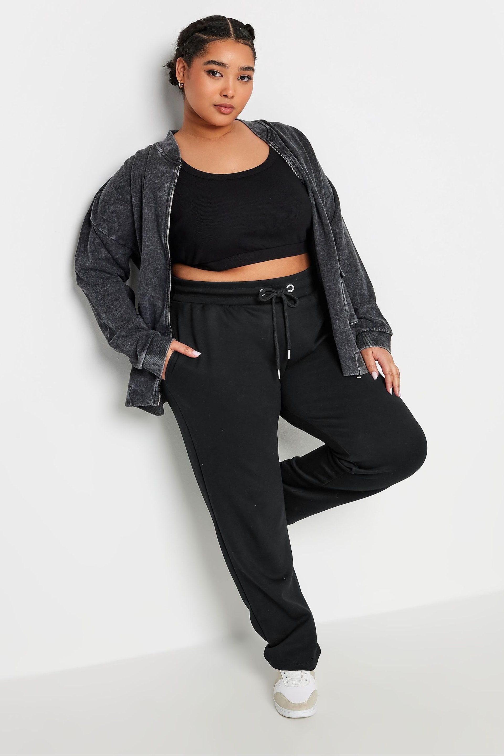 Yours Curve Black Straight Leg Stretch Joggers - Image 2 of 5