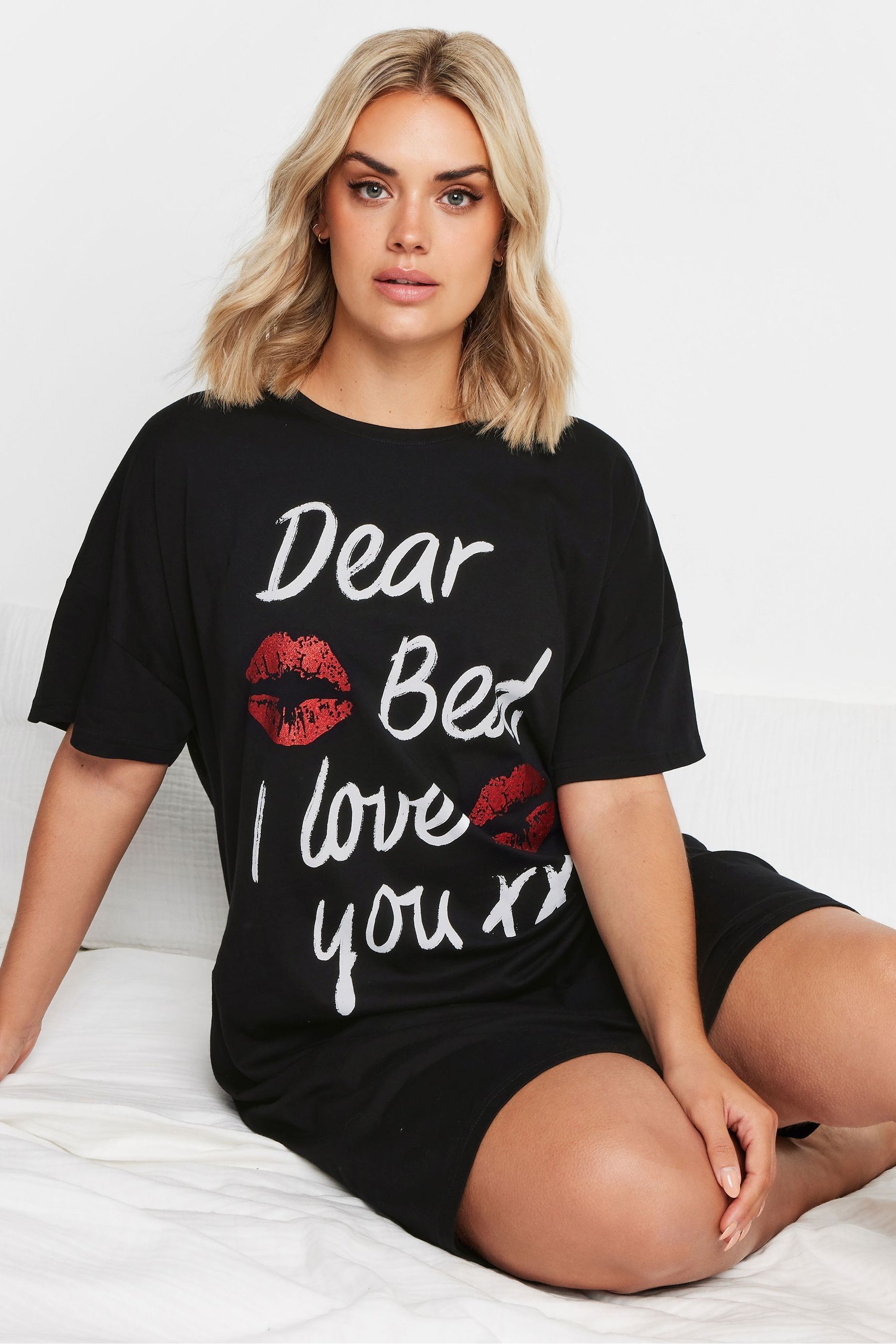 Buy Yours Curve Black Dear Bed Slogan Sleep 100 Cotton T Shirt Nightdress from the Next UK online shop