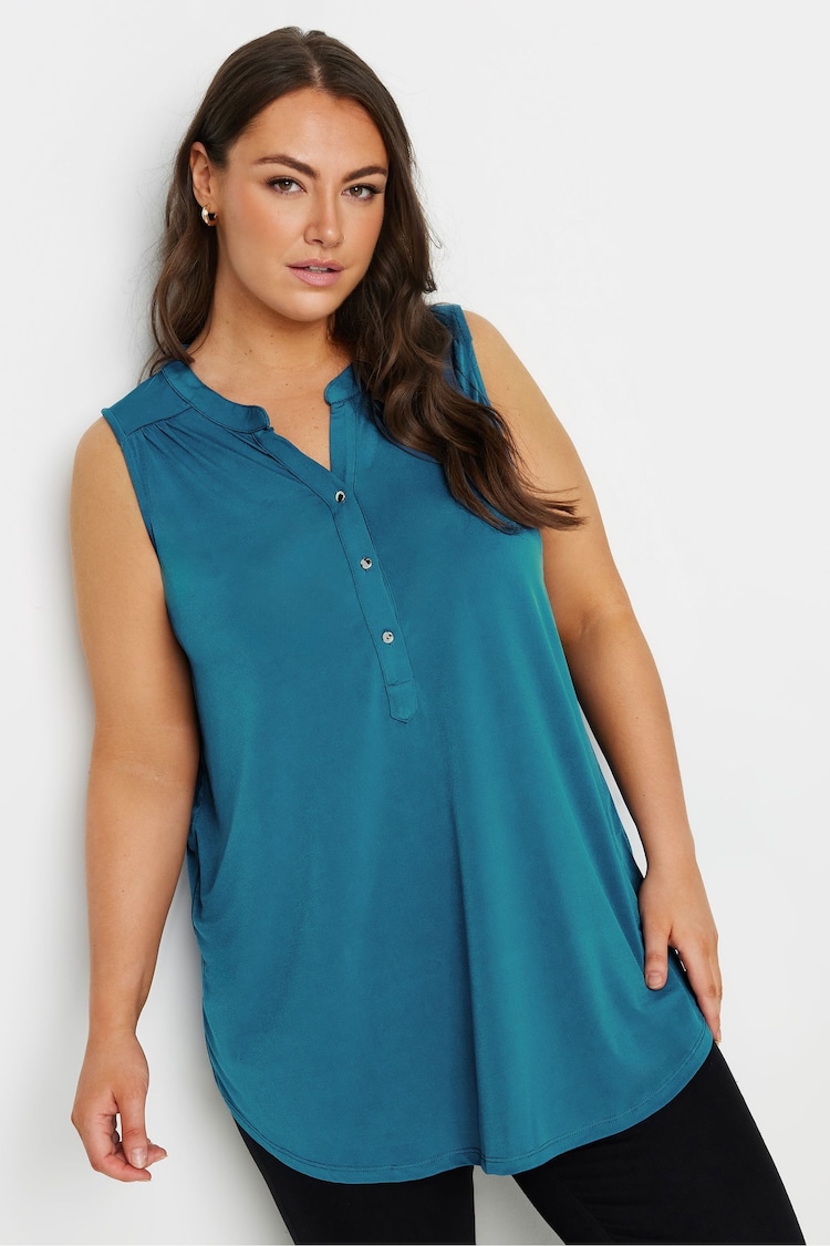 Yours Curve Blue Sleeveless Blouse - Image 1 of 5