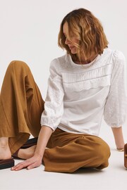 JD Williams Broderie 3/4 Sleeve White Top - Image 1 of 4
