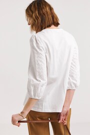 JD Williams Broderie 3/4 Sleeve White Top - Image 2 of 4