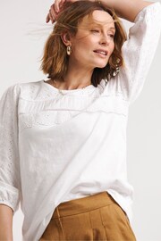 JD Williams Broderie 3/4 Sleeve White Top - Image 3 of 4
