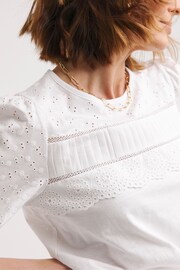 JD Williams Broderie 3/4 Sleeve White Top - Image 4 of 4