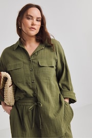 Simply Be Green Oversized Cheesecloth Double Pocket Shirt - Image 1 of 4